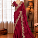 Red Color Beautifull Space Sathin With Thread Work Saree