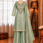 Beautifull Tissue Salsa With Sequience Work Top Plazzo