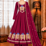 Beautifull Maroon Color Roman Silk  With Embroidery Work Top Pent