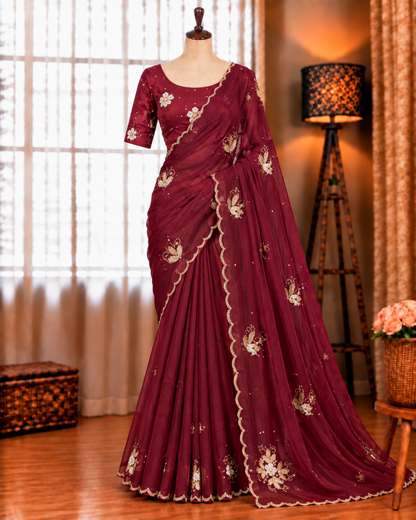 Beautifull Chiffon With Premium Chiffon With Reahsm Work Saree