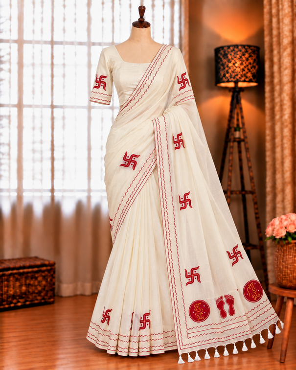 Trending Pure Loom Cotton With Handmade Dana Pallu Saree