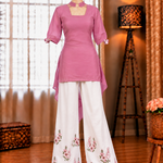 Pink Color Beautifull Roman Silk With Fancy Sleeves Top Plazzo