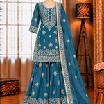Blue Color Beautifull Gmy Silk With Sequience Work Top Sharara