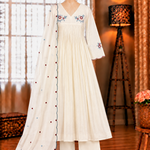White Color Beautifull Mul Roman Fabric Embroidery Work Kurti