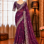 Wine Color Space Silk With Sequience Embroidery Work Saree