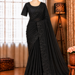 Black Color Fox Georgette Khatli Work Saree