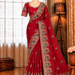 Red Color Beautifull Space Silk With Embroidery Work Saree