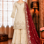 Beige Color Chinon Silk With Embroidery Work Top Bottom