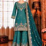 Sky Color Moss Silk With Embroidery Sequience Work Top Plazzo
