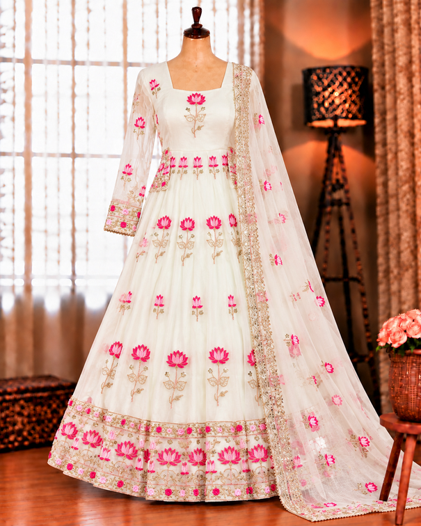 Beautifull Fendy Silk With Embroidery Work Gown
