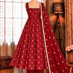 Red Color Jacquard Butti With Fancy Lace Work Anarkali
