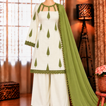 White Color Franch Crep With Embroidery Work Top Pent