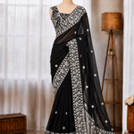 Beautifull Faux Georgette Elegent Embroidery Work Saree
