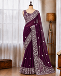 Beautifull Faux Georgette Elegent Embroidery Work Saree