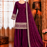 Beautifull Fendy Silk With Embroidery Sequience Work kurta Farshi
