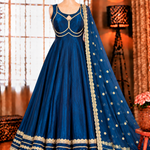Blue Color Fendy Silk With Micro Cotton Gown