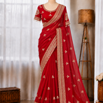 Red Color Soft Shining Embroidery Work Saree