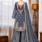 Beautifull NC Moss Fabric With Embroidery Work Top Plazzo
