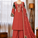 Mul Chanderi Top Palazzo Set with Embroidery & Sequin Work