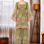 Pure Viscose Silk Top Pant Set with Floral Embroidery & Sequin Work