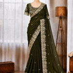 Dual Tone Fandy Satin Saree with Sequin & Zari Embroidery