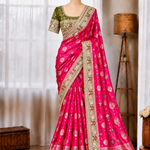 Heavy Space Silk Saree with Jaipuri Border & Mirror Work