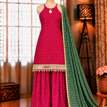 Heavy Faux Georgette Top Palazzo Set with Digital Print & Mirror Work