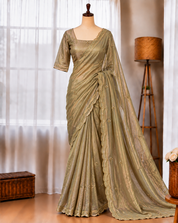 Fendy Silk Saree with Heavy Handwork & Matching Blouse