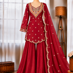 Heavy Shimar Silk Top Palazzo Set with Embroidery & Sequin Work