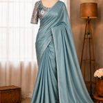 Beautifull Space Silk With Plain Work Saree