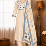Beautifull Khadi Cotton With Digital Sequns Work Top Pent