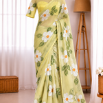 Pure Chiffon Saree With Handbrush Paint