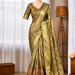 Olive Zari Royale – Pure Glass Tissue Silk Saree
