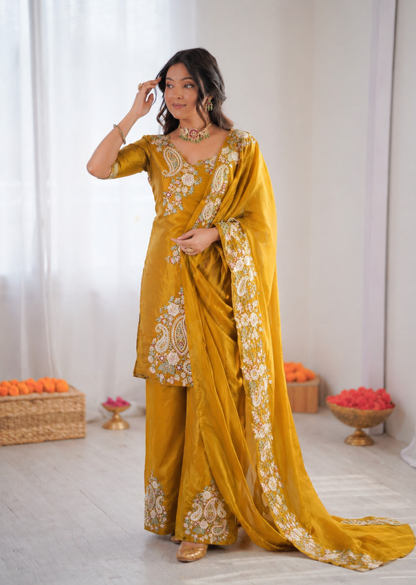 Beautiful Elegant Rich Look Fendy Sequence Embroidery Work Top Pant