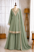 Beautifull Soft Chinon Long Kali Design Work Top Plazzo