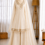 Beautifull Soft Chinon Long Kali Design Work Top Plazzo