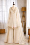 Beautifull Soft Chinon Long Kali Design Work Top Plazzo