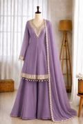 Beautifull Soft Chinon Long Kali Design Work Top Plazzo
