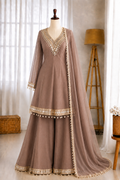 Beautifull Soft Chinon Long Kali Design Work Top Plazzo