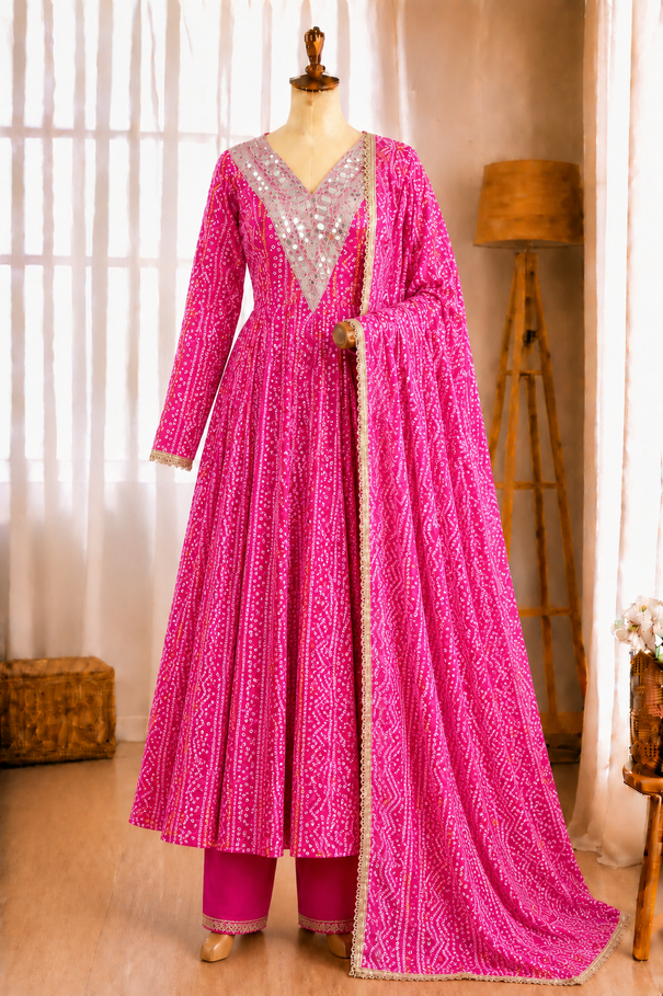 Beautiful Soft Rich Rayon With Mirror Embroidery Work Gown Set