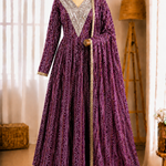 Beautiful Soft Rich Rayon With Mirror Embroidery Work Gown Set