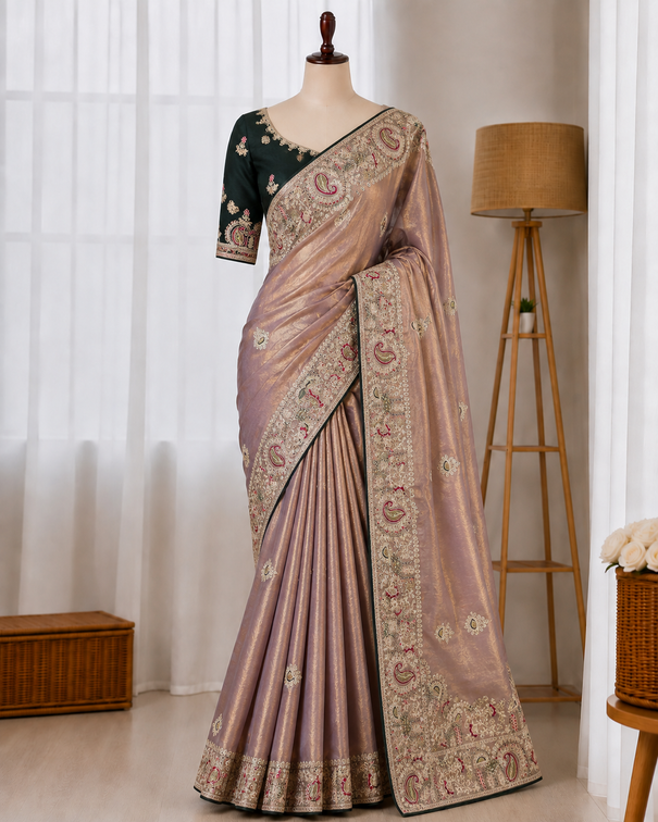 Heavy Embroidered Work Sattin Silk Saree