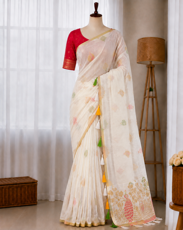 Doriya Chex Jacquard Weaving Satin Border Saree