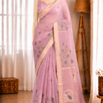 Linen Cotton Motif Zari Thread Weaving Jacquard Saree