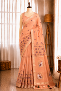 Linen Cotton Motif Zari Thread Weaving Jacquard Saree