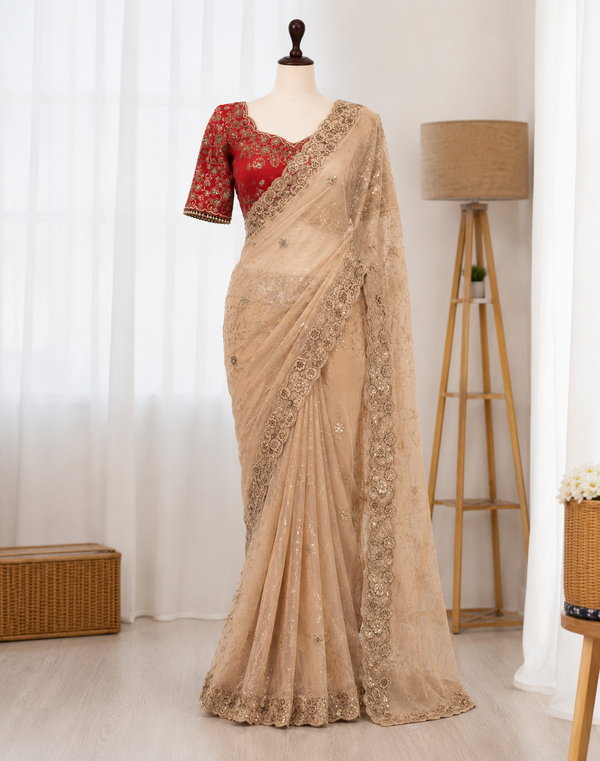 Beautifull Two Tone Silk With Embroidery Work Saree