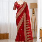 Blooming Vichitra Silk Embroidered Saree Set