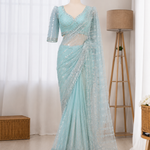 Soft Net Beads Pearl Work Saree Set