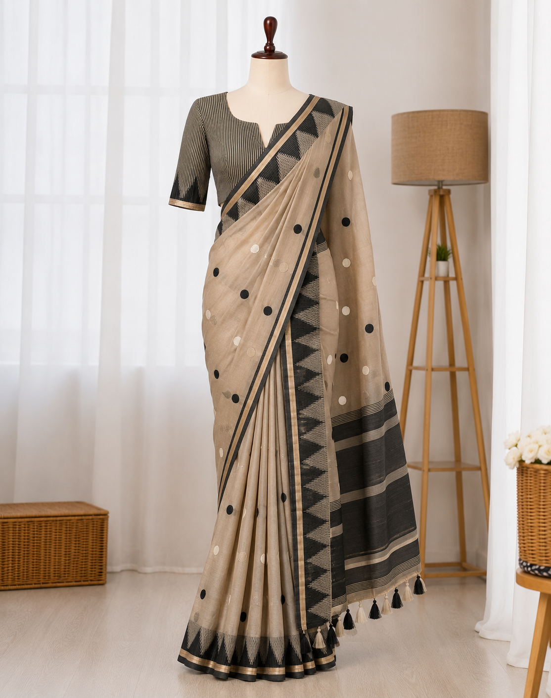 Modal Cotton Thread Embroidered Saree Set