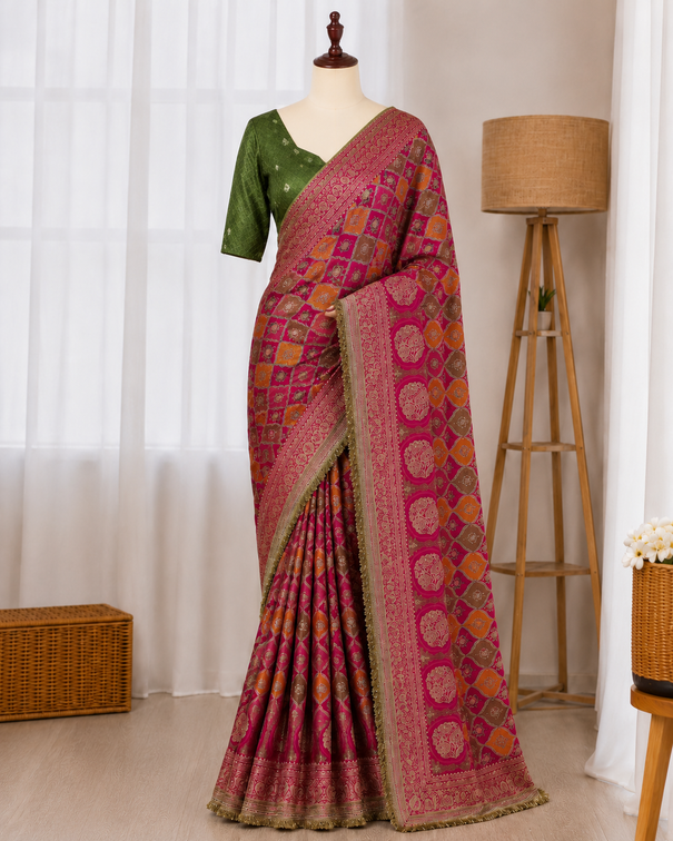 Heavy Satin Silk Banarasi Zari Weaving Saree Set